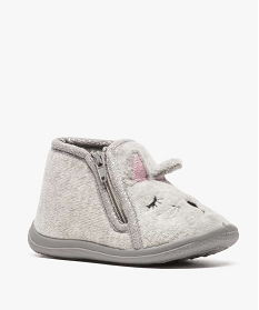 chaussons bebe fille motif chat brode avec petites oreilles gris8773301_2