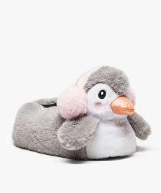 chaussons fille peluche en forme de pingouin gris8777601_2