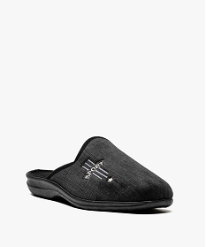 chaussons homme forme mules en velours brodees sport noir chaussons8780101_2