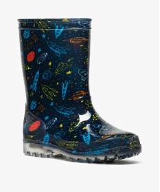 bottes de pluie garcon motif fusees et semelle lumineuse bleu8799501_2