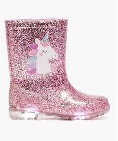 bottes de pluie fille pailletees a semelle lumineuse motif licorne rose bottes de pluies8799801_1