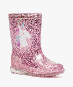 bottes de pluie fille pailletees a semelle lumineuse motif licorne rose bottes de pluies8799801_2