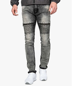 jean homme coupe slim effet neige avec surpiqures et zips noir jeans8823601_1