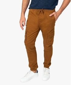 pantalon homme battle en toile avec surpiqures brun pantalons de costume8826301_1