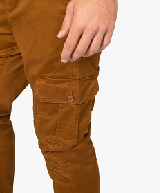 pantalon homme battle en toile avec surpiqures brun pantalons de costume8826301_2