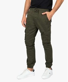 pantalon homme battle en toile avec surpiqures vert pantalons de costume8826401_1