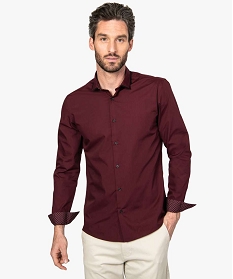 chemise homme slim a col bicolore et repassage facile rouge chemise manches longues8829101_1