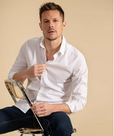 GEMO Chemise unie coupe slim en coton stretch homme blanc standard