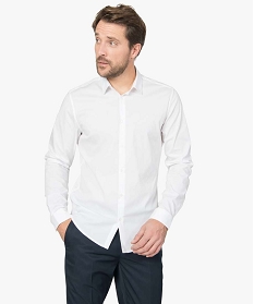 chemise homme unie coupe slim en coton stretch blanc chemise manches longues8829401_2
