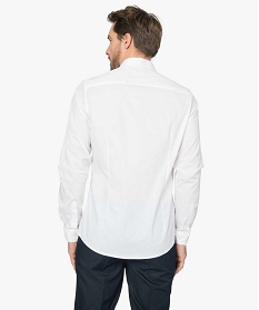 chemise homme unie coupe slim en coton stretch blanc chemise manches longues8829401_4