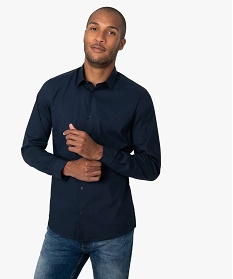 chemise homme unie coupe slim en coton stretch bleu chemise manches longues8829501_1