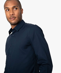 chemise homme unie coupe slim en coton stretch bleu chemise manches longues8829501_2