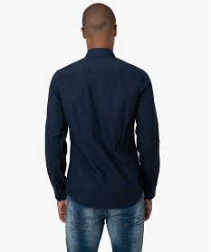 chemise homme unie coupe slim en coton stretch bleu chemise manches longues8829501_3