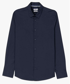chemise homme unie coupe slim en coton stretch bleu chemise manches longues8829501_4
