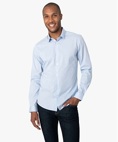chemise homme unie coupe slim en coton stretch bleu chemise manches longues8829701_1