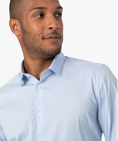 chemise homme unie coupe slim en coton stretch bleu chemise manches longues8829701_2