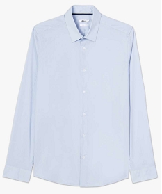 chemise homme unie coupe slim en coton stretch bleu chemise manches longues8829701_4