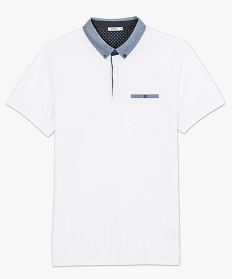 polo homme en maille piquee a col chemise boutonne blanc8837601_4