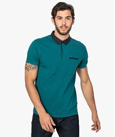 polo homme en maille piquee a col chemise boutonne vert polos8837701_1