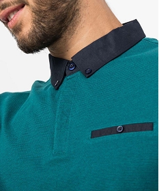 polo homme en maille piquee a col chemise boutonne vert polos8837701_2
