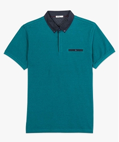 polo homme en maille piquee a col chemise boutonne vert polos8837701_4