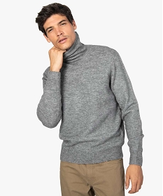 pull homme a col roule en maille chinee gris8841501_1