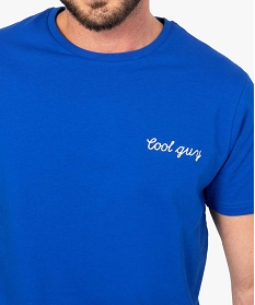 tee-shirt homme a manches courtes avec broderie poitrine bleu tee-shirts8847901_2