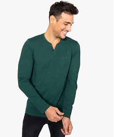 tee-shirt homme a  manches longues et petit col v trois boutons vert tee-shirts8851901_1