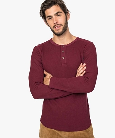 tee-shirt homme manches longues et col tunisien en maille nid dabeille rouge tee-shirts8852201_1