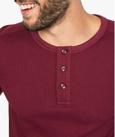 tee-shirt homme manches longues et col tunisien en maille nid dabeille rouge tee-shirts8852201_2