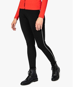 pantalon femme moulant a taille elastique et lisere contrastant noir8852701_1