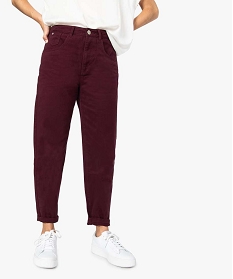 GEMO Pantalon femme carotte à taille haute en toile unie Violet