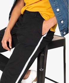 pantalon femme en toile avec bande contrastante sur le cote noir8870601_2