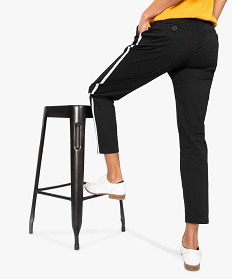 pantalon femme en toile avec bande contrastante sur le cote noir8870601_3