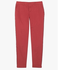 pantalon femme en toile avec lisere colore sur le cote rouge pantacourts8870801_4