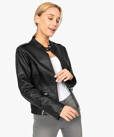 veste femme biker en similicuir graine avec zips noir8872501_1