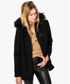 manteau femme avec capuche a bord fantaisie noir manteaux8874201_1