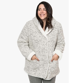 manteau femme grande taille en maille bouclette et details duveteux gris8874901_1