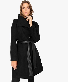 manteau femme en laine avec ceinture a nouer noir manteaux8875101_1