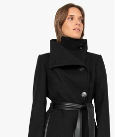 manteau femme en laine avec ceinture a nouer noir manteaux8875101_2