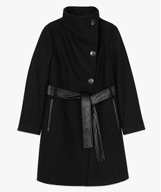 manteau femme en laine avec ceinture a nouer noir manteaux8875101_4