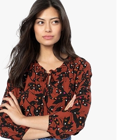 blouse femme imprimee avec col fronce et manches 34 rouge8878801_2