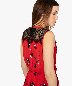 robe femme a motifs fleuris et dentelle sur les epaules rouge8884301_2