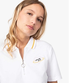 polo femme a manches courtes avec col zippe blanc tee-shirts tops et debardeurs8891201_2