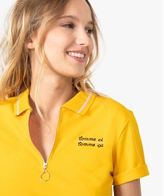 polo femme a manches courtes avec col zippe jaune tee-shirts tops et debardeurs8891401_2