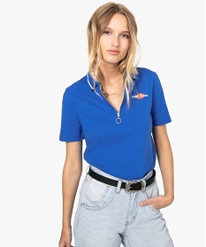 polo femme a manches courtes avec col zippe bleu tee-shirts tops et debardeurs8891601_1