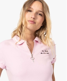 polo femme a manches courtes avec col zippe rose tee-shirts tops et debardeurs8891701_2
