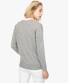 pull femme a fentes laterales et col v gris pulls8900101_3