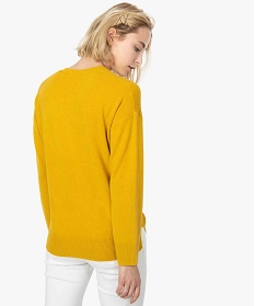 pull femme a fentes laterales et col v jaune pulls8900301_3