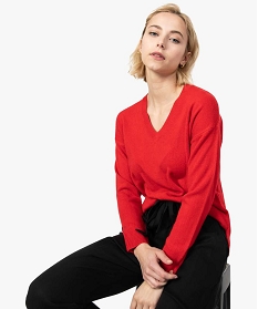 pull femme a fentes laterales et col v rouge pulls8900401_1